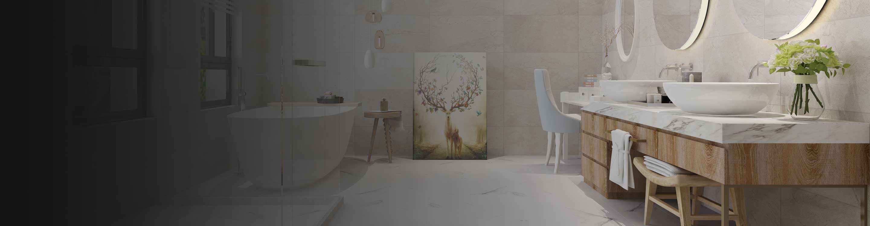 Bathroom with white wall tile and tile flooring